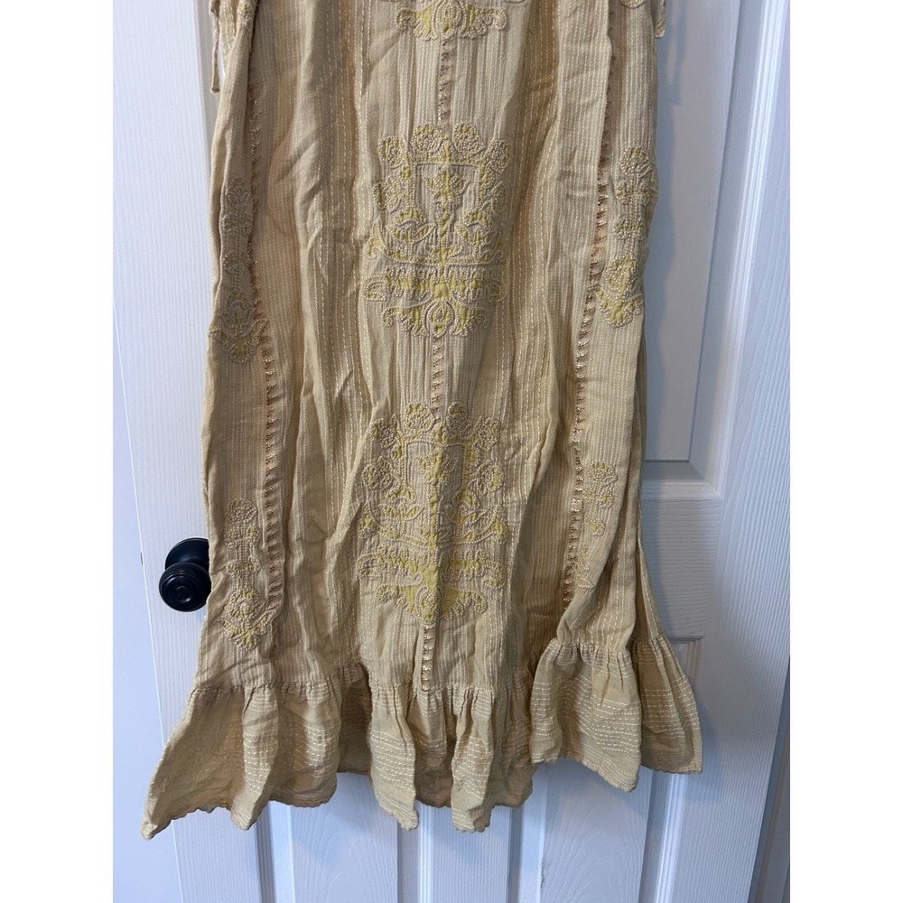 ZARA Beige Embroidered Spaghetti Strap Maxi Dress Flowy Bohemian Summer Small